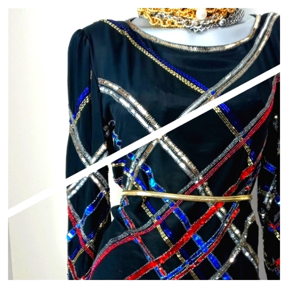 100% Silk "ARGENTI" Sequins & Beads Cocktail Vintage Top - Picture 10 of 14